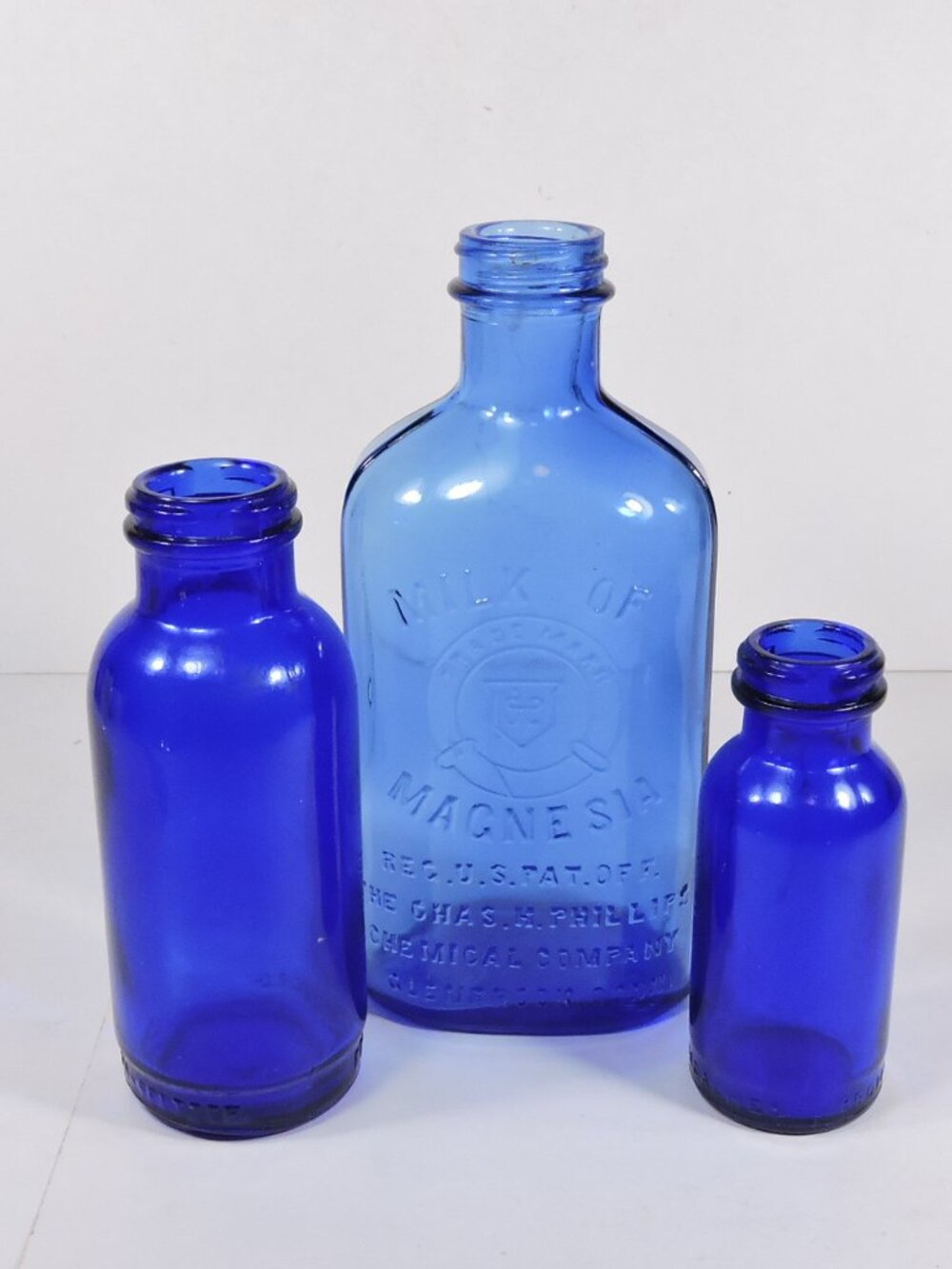 Mix of 3 Vintage Blue Colored Glass Bottles